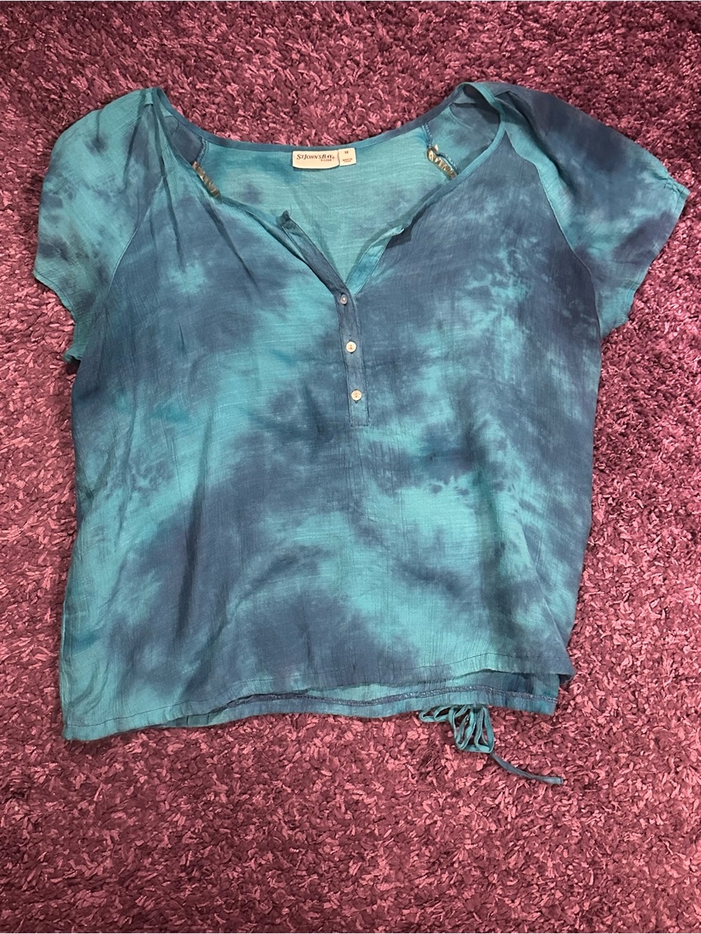 St. John's Bay Blue Tie-Dye Short Sleeve Henley Top Size 1X